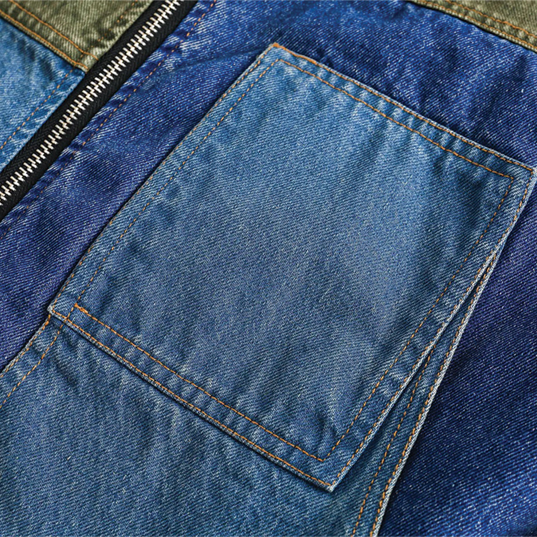 Patchwork Cargo Denim Jakke