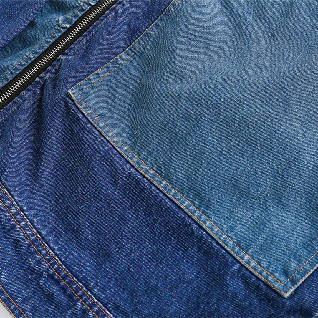 Patchwork Cargo Denim Jakke