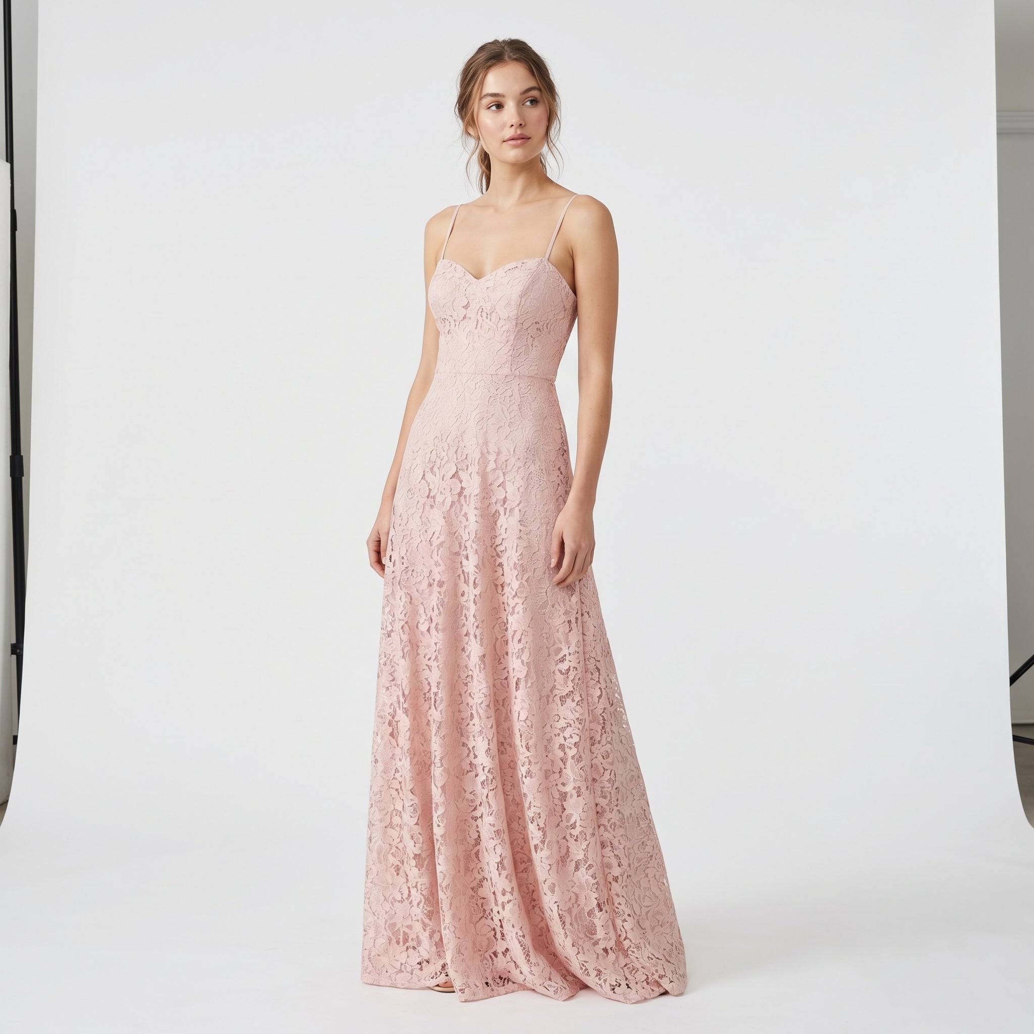 "Pink Petal" Lace Spaghetti Strap Maxi Dress
