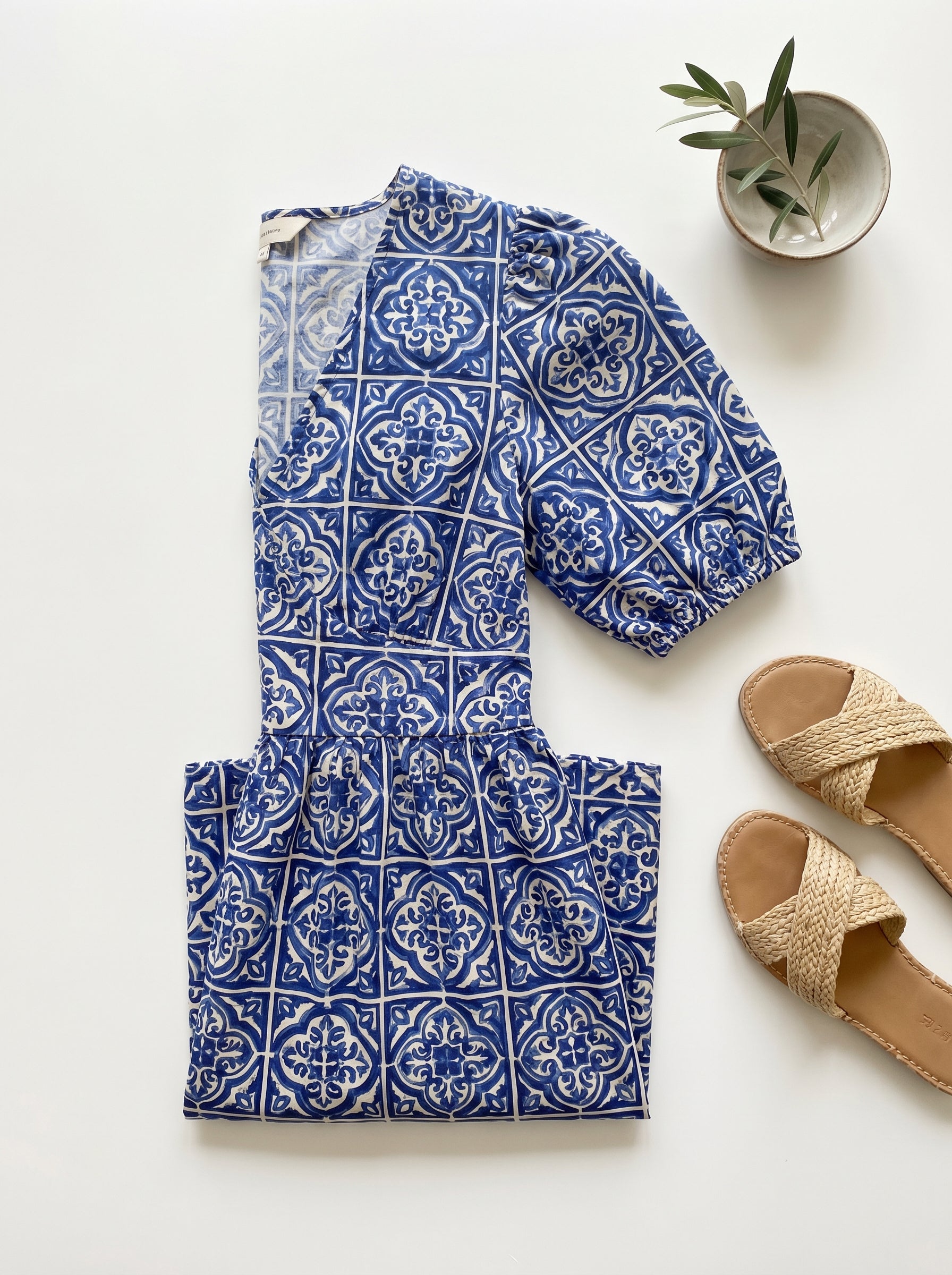"Mykonos" Mediterranean Print Midi Dress