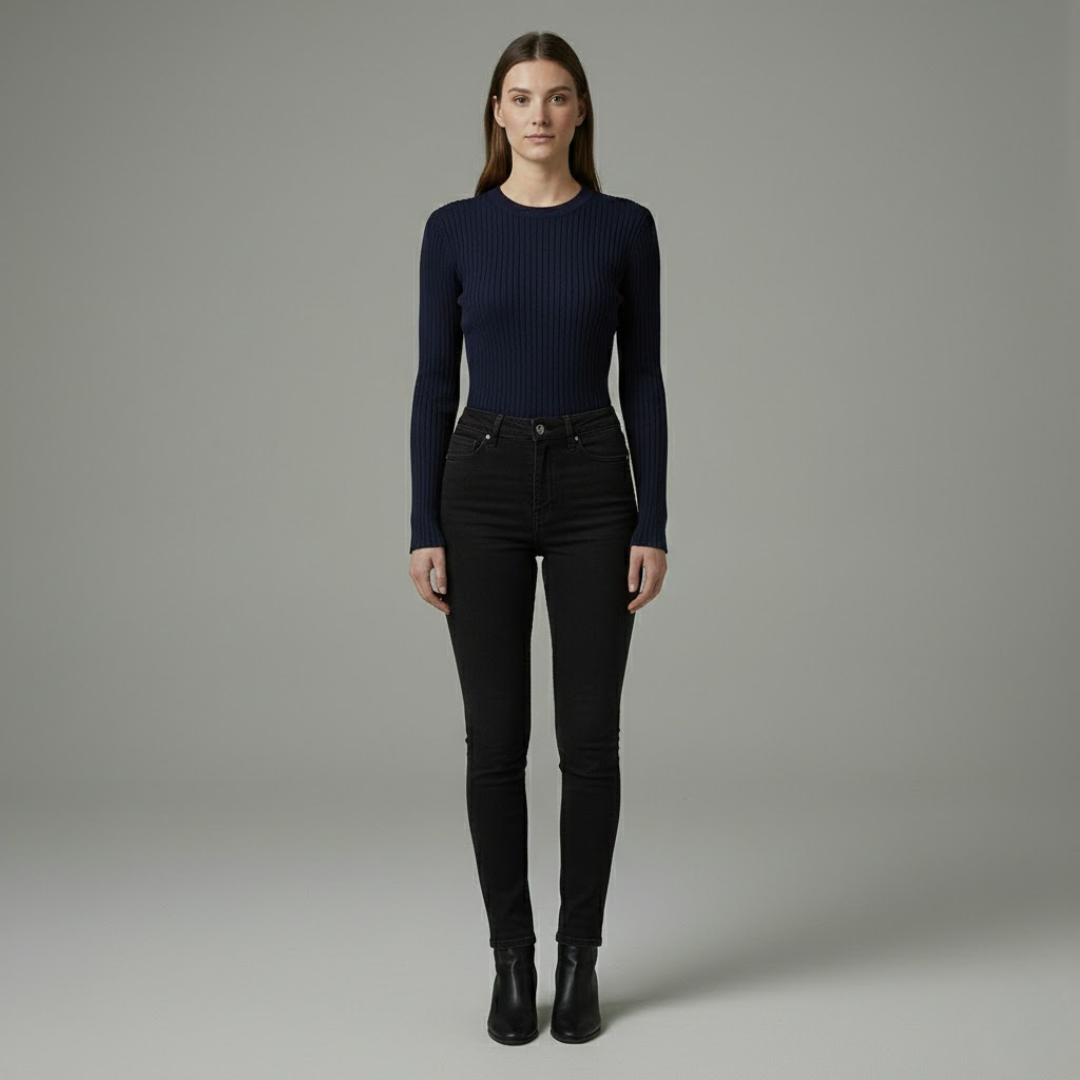 Ribbed Long-Sleeve Fitted Top