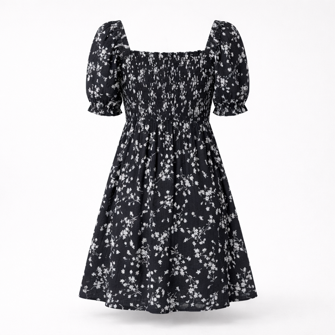 Women’s Floral Mini Dress - Fitted Waist