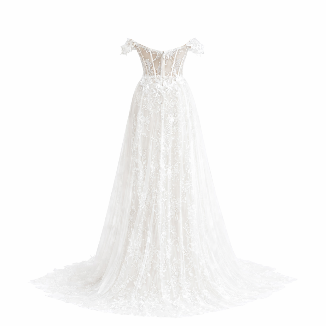 Women’s Ivory Champagne Beaded Bridal Gown - Elongated Silhouette