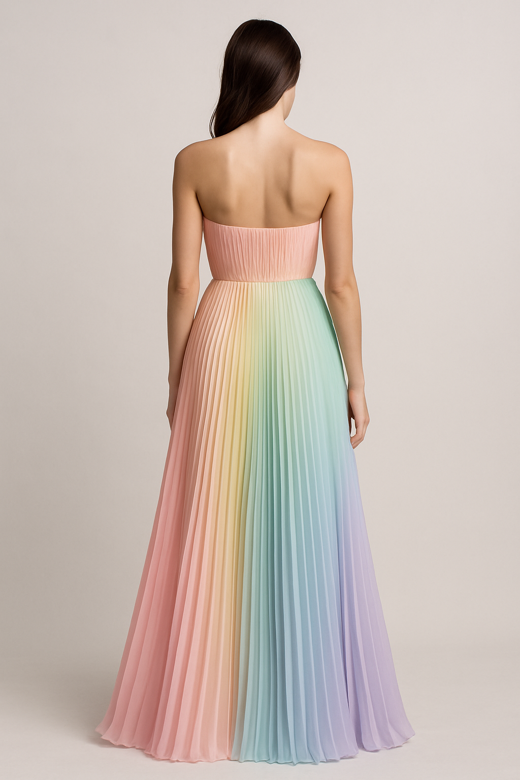 Prismatic Strapless Pleated Maxi Dress - Back View