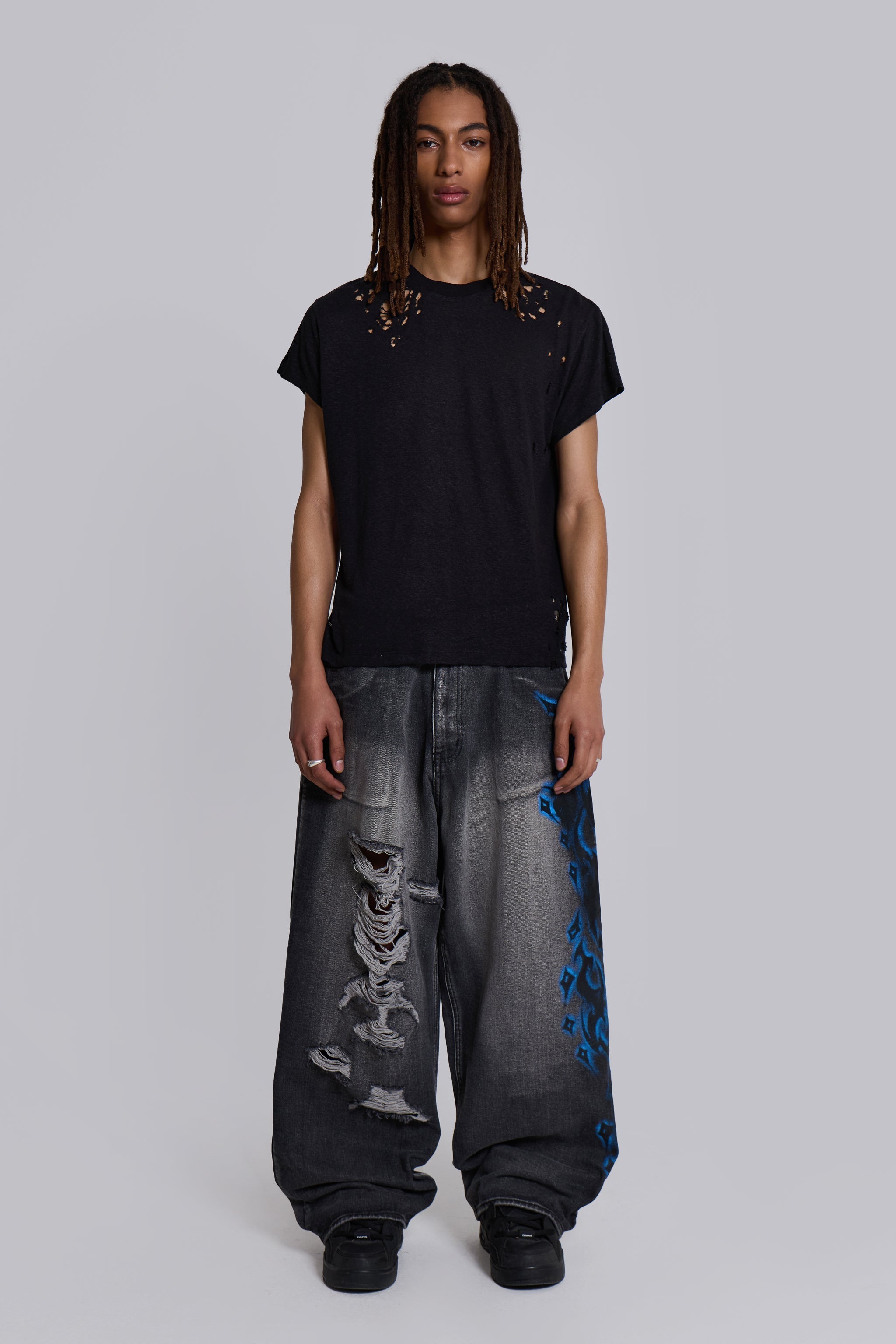 Black Spike Airbrush XL Ripped Colossus Jeans