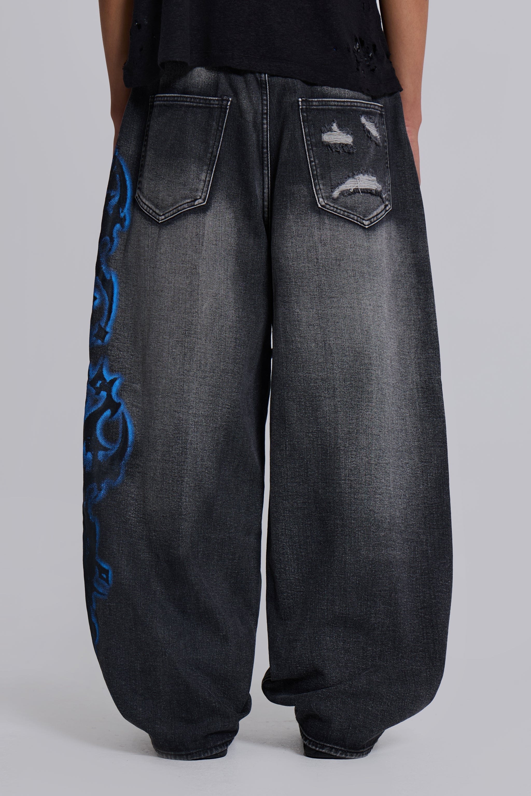 Black Spike Airbrush XL Ripped Colossus Jeans