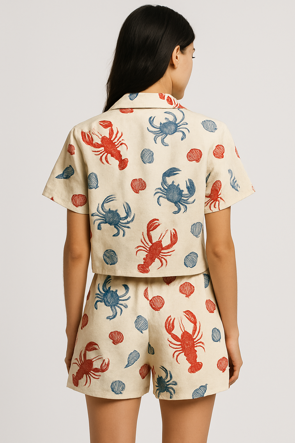 Le Homard Lobster Print Shirt & Shorts Set - Back View