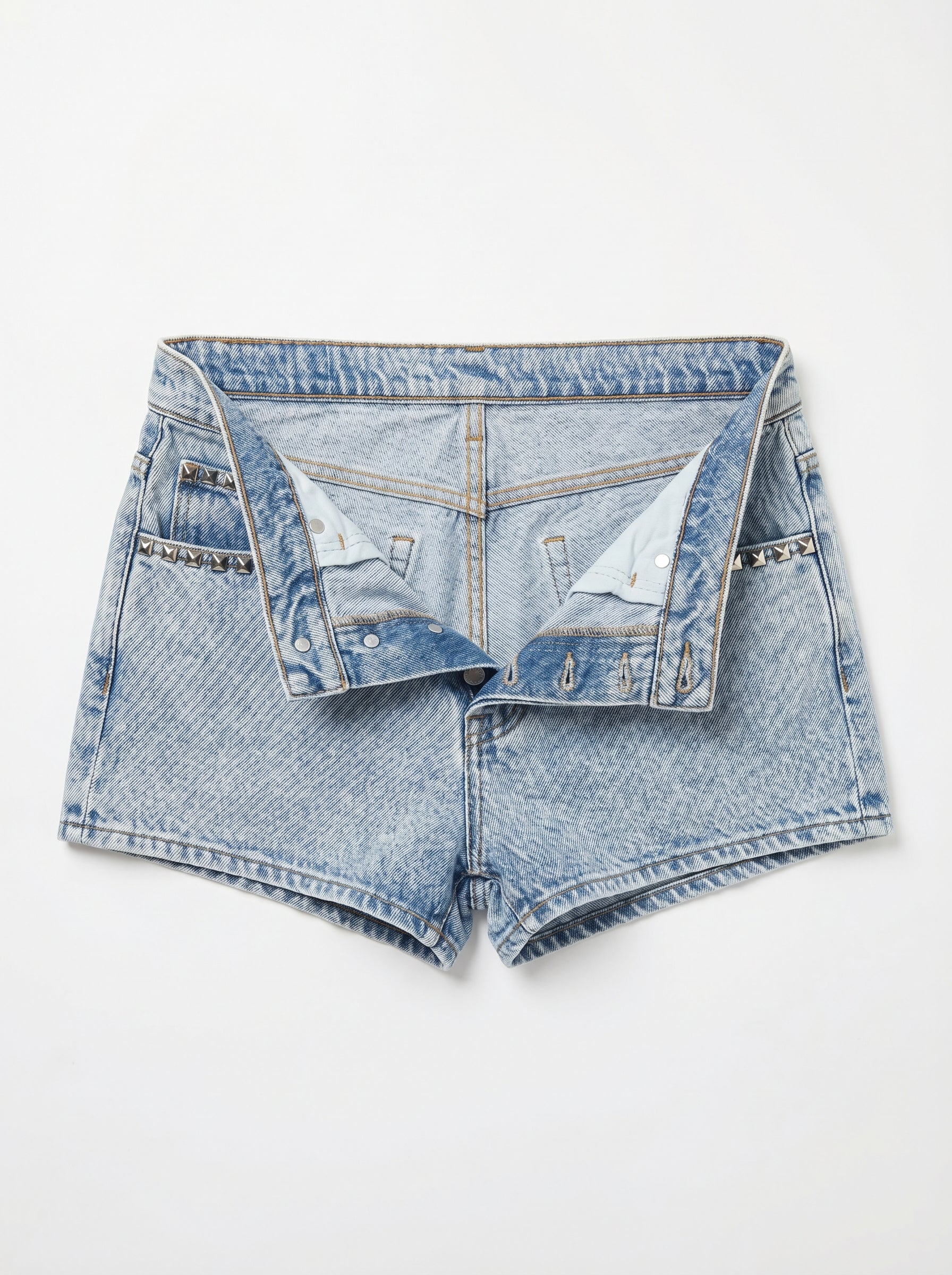 Acid Wash Studded Denim Hot Pants