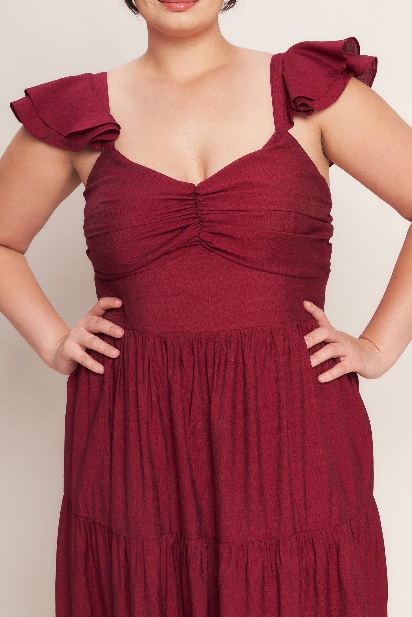 Deep Red Woven Maxi Dress