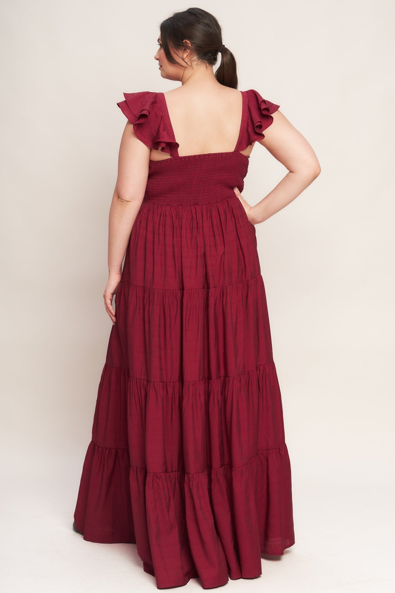 Deep Red Woven Maxi Dress