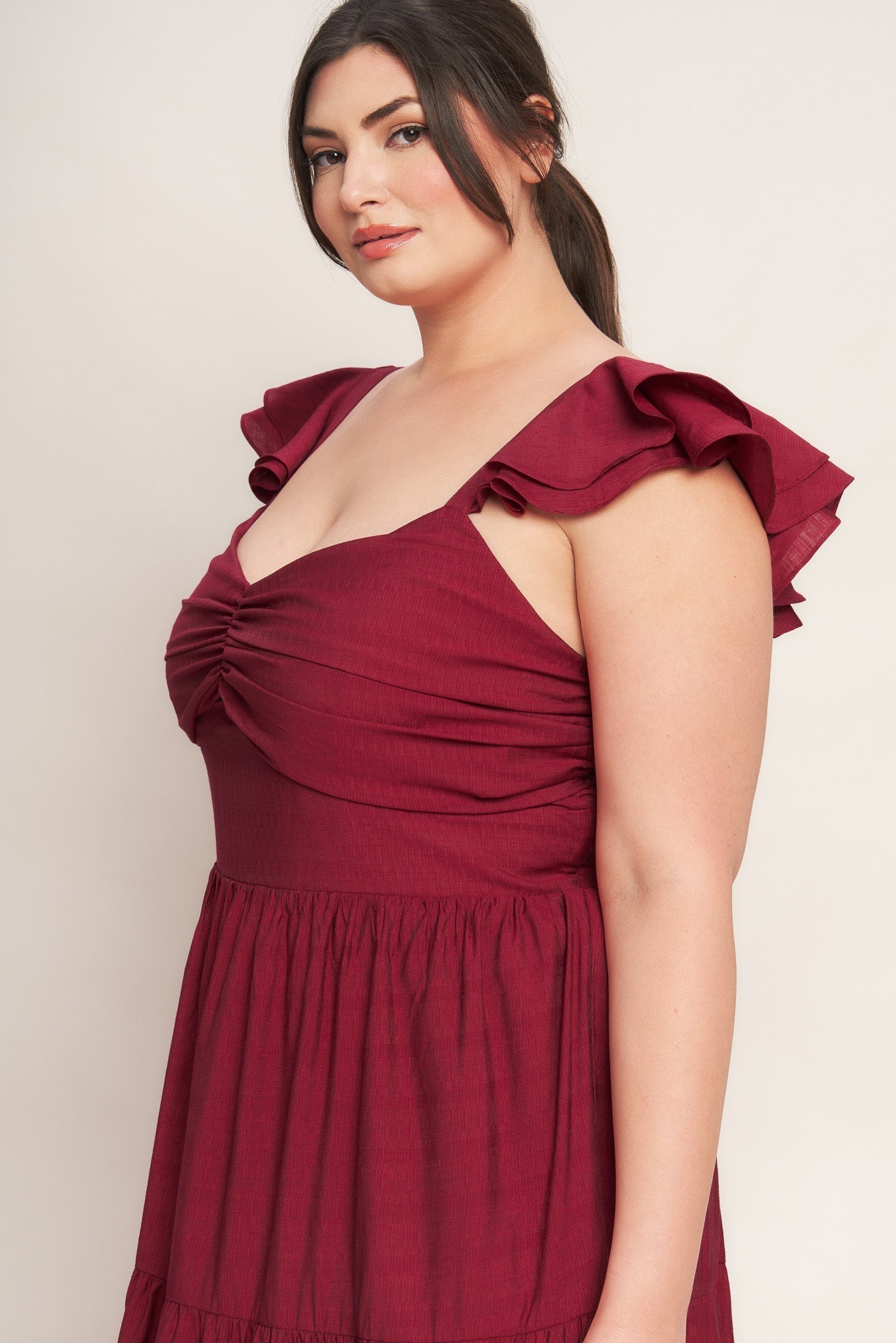 Deep Red Woven Maxi Dress