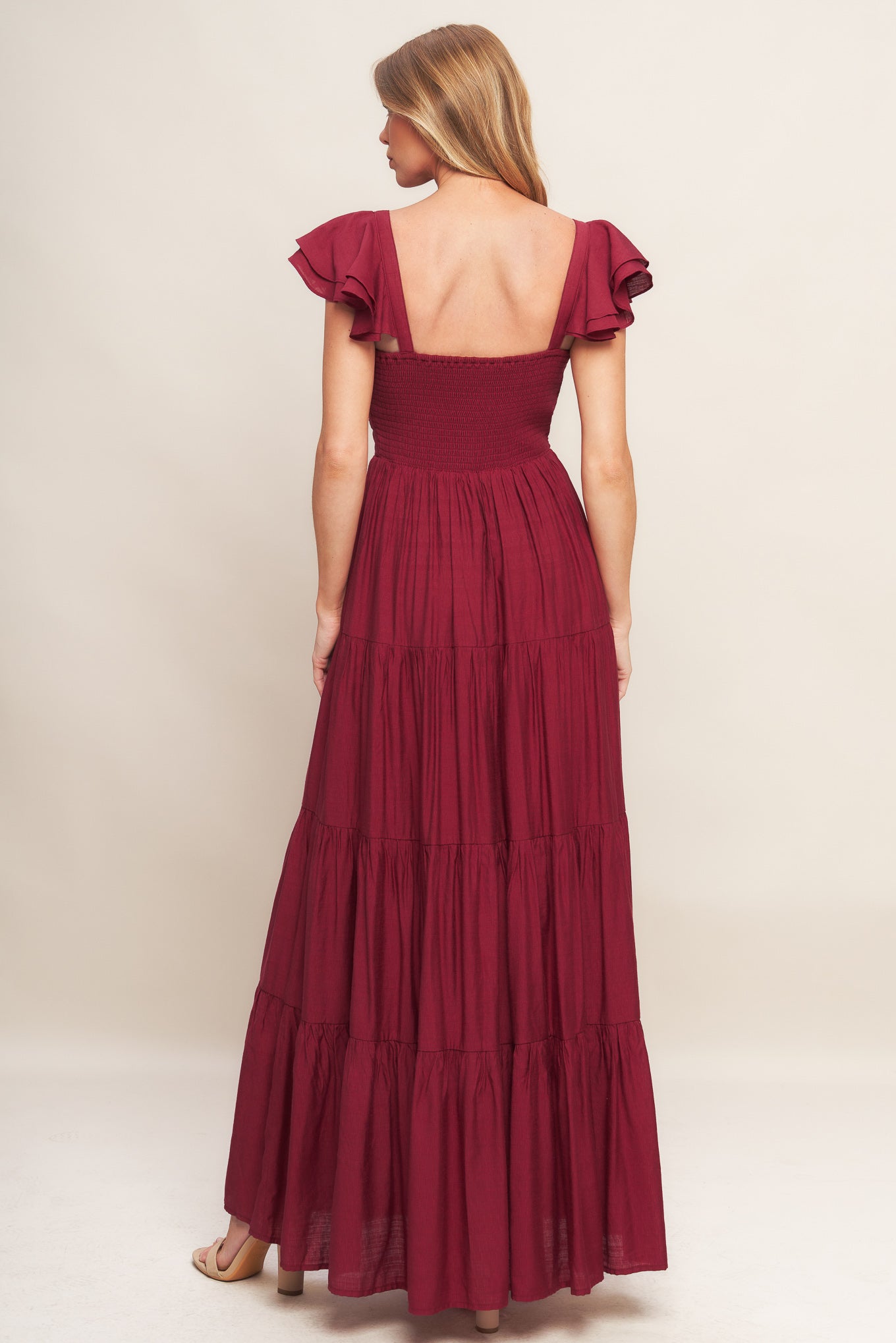 Deep Red Woven Maxi Dress