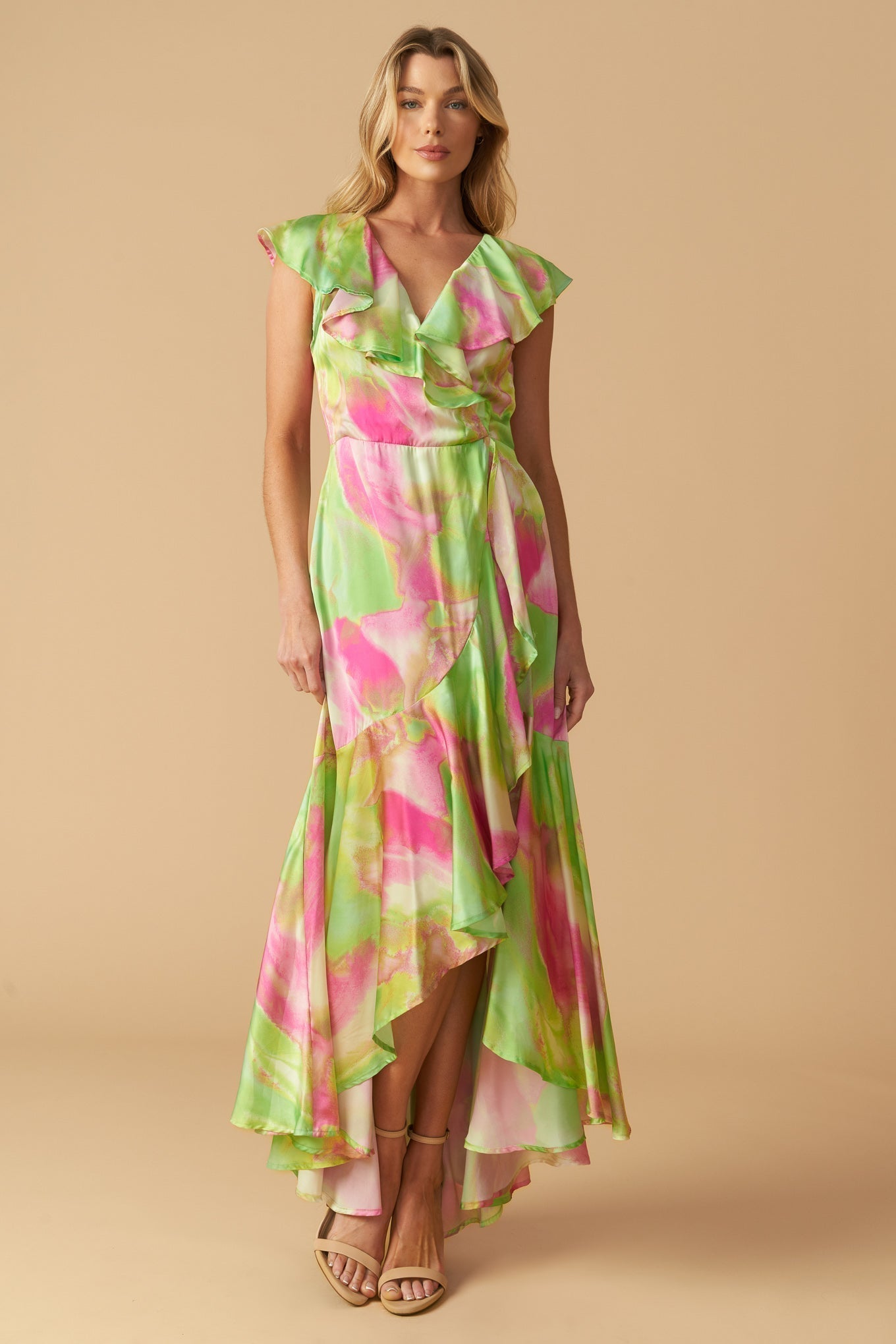 LA BEBE Woven Satin Maxi Dress