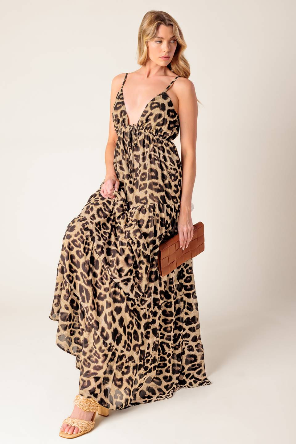 Leopard Print Woven Maxi Dress