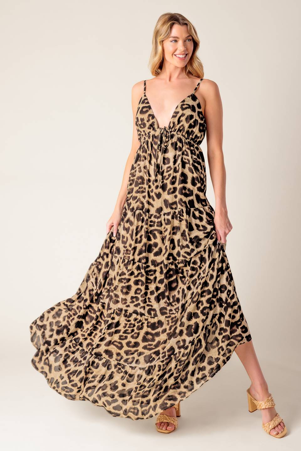 Leopard Print Woven Maxi Dress