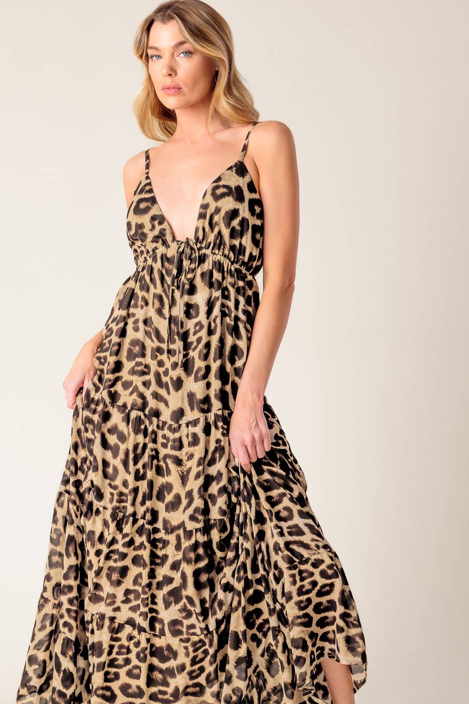 Leopard Print Woven Maxi Dress