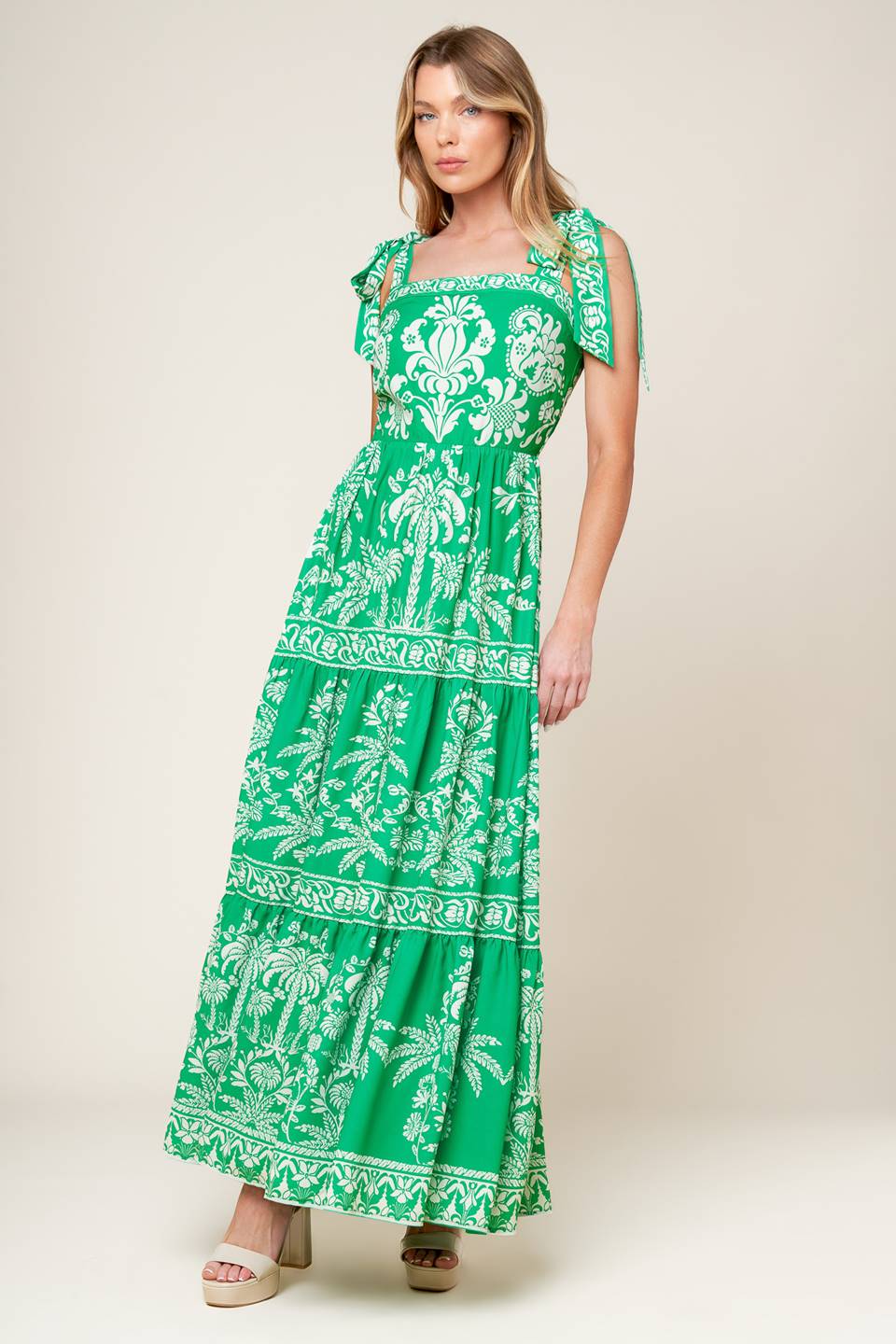 Simple / Direct- Green Woven Maxi Dress