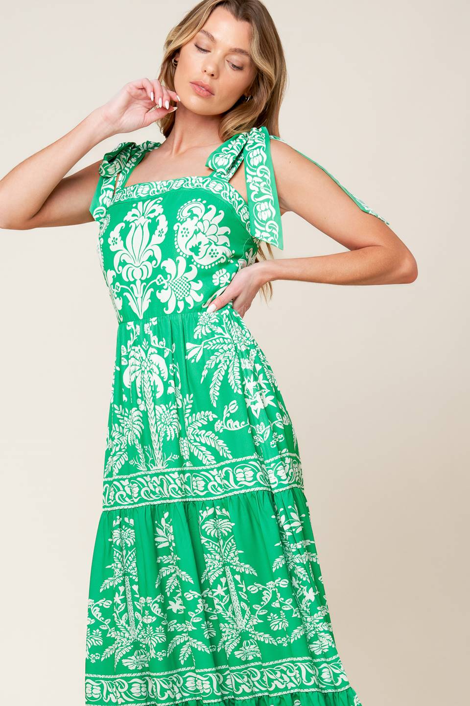 Simple / Direct- Green Woven Maxi Dress