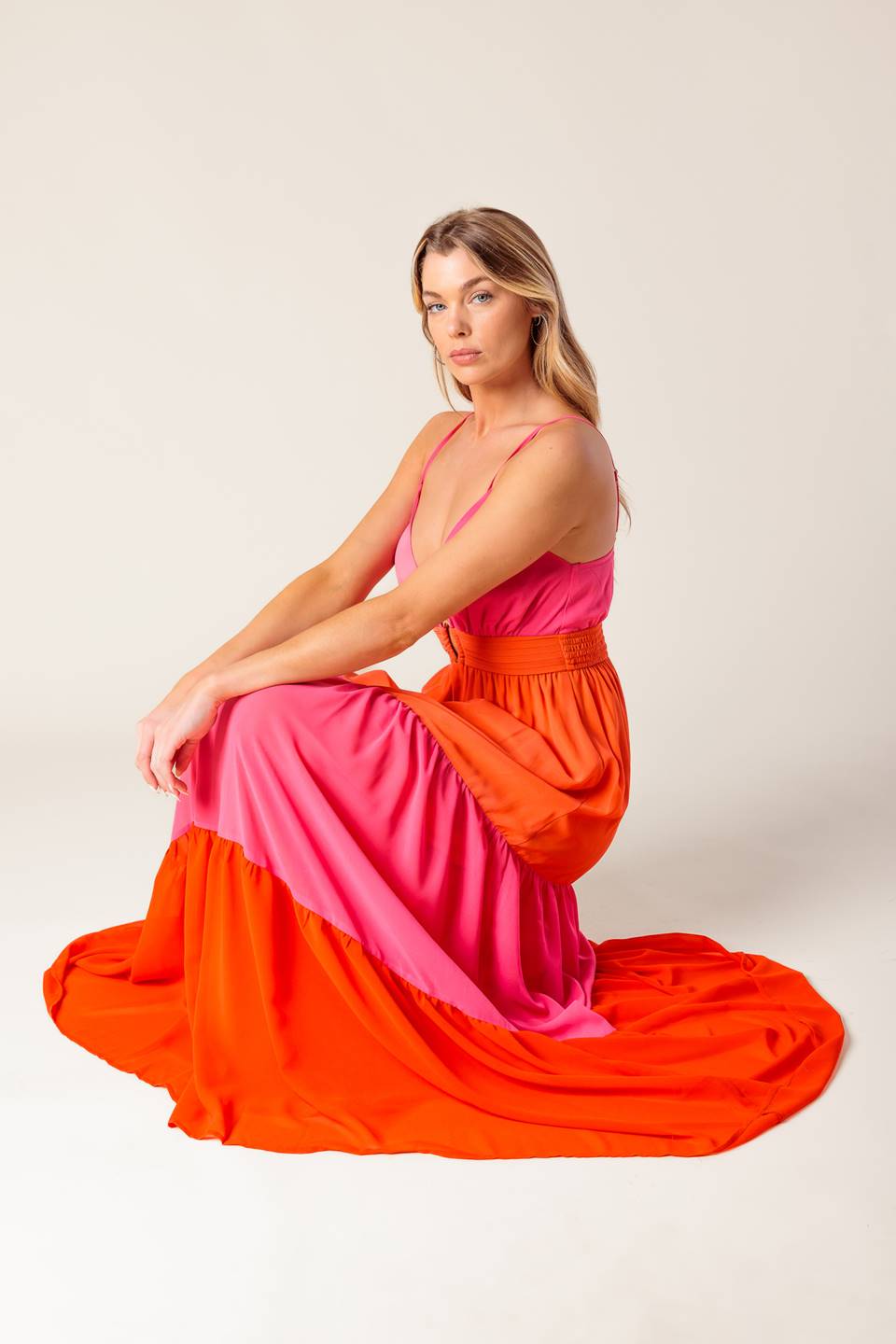 Regal Rise Color-Blocked Woven Maxi Dress