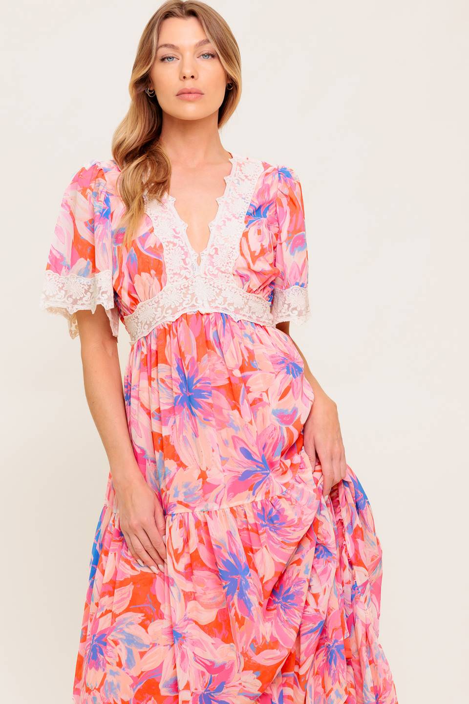 Minimal Floral Woven Maxi Dress