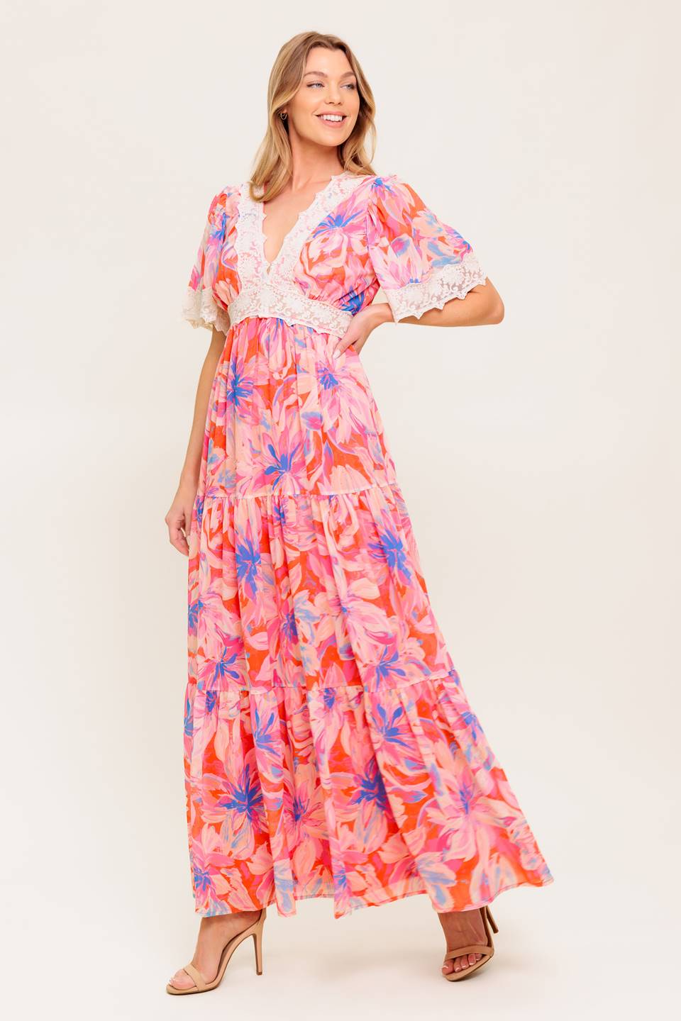 Minimal Floral Woven Maxi Dress