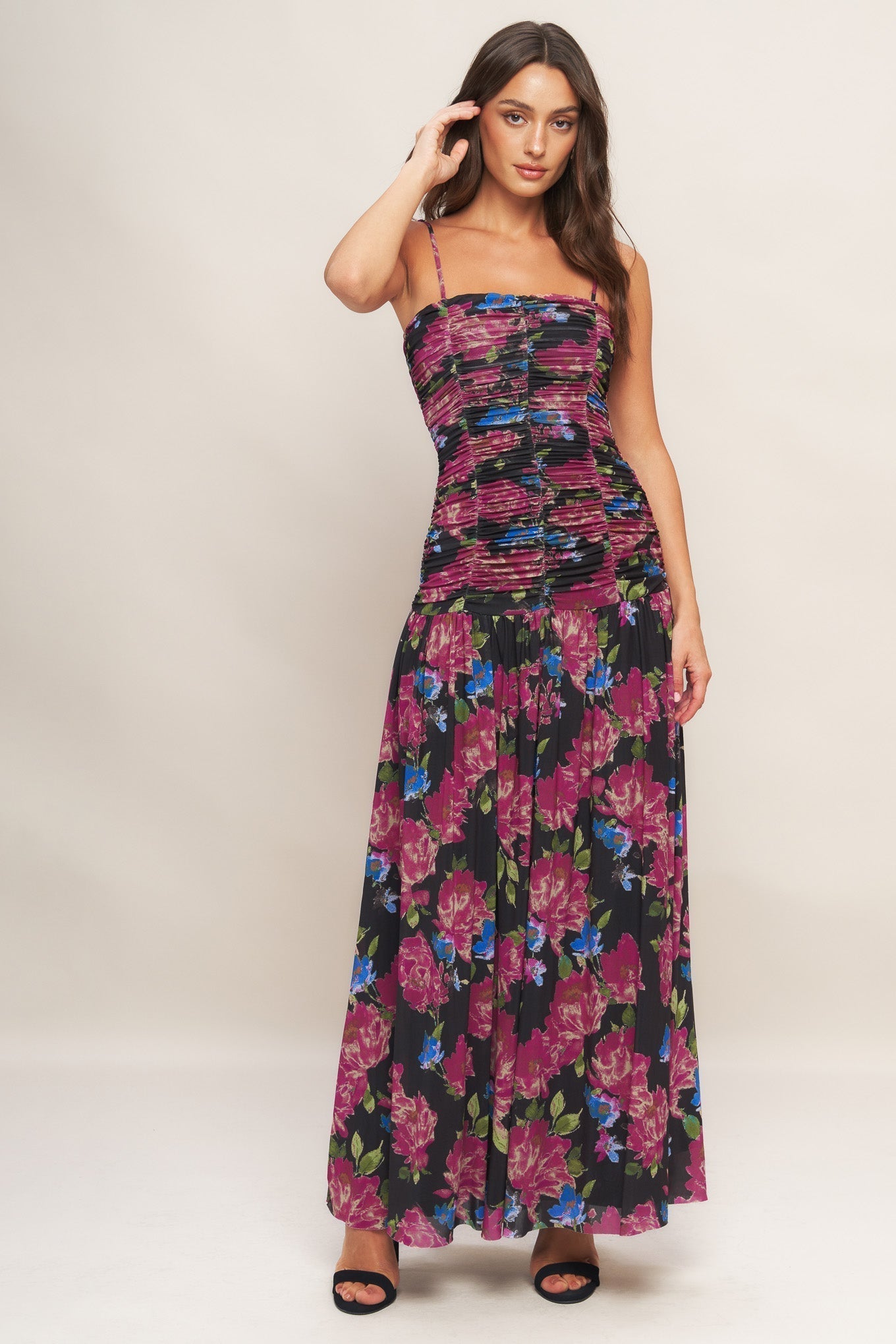 Night Florist Power-Mesh Maxi Dress