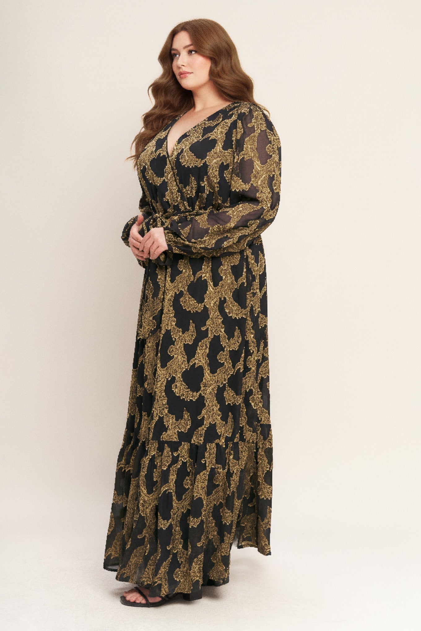 Midnight Moss Jacquard Woven Maxi Dress