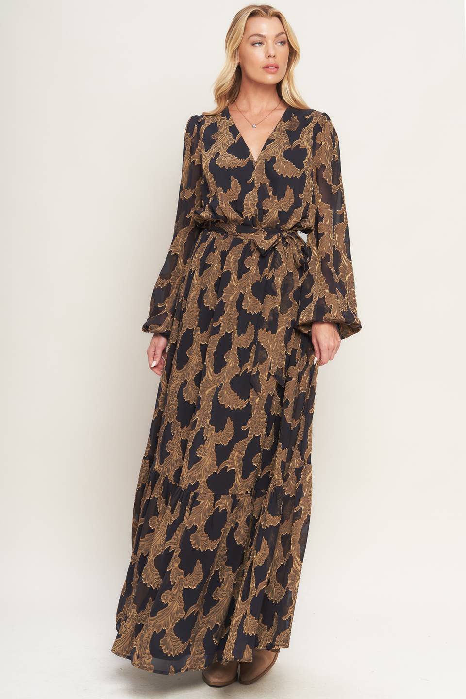 Midnight Moss Jacquard Woven Maxi Dress