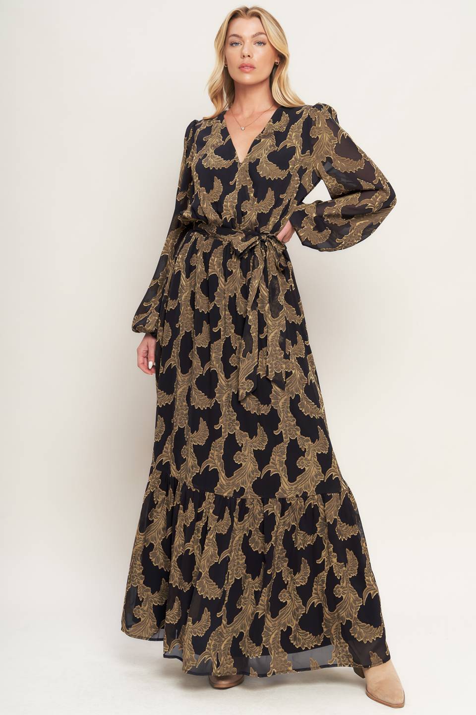 Midnight Moss Jacquard Woven Maxi Dress