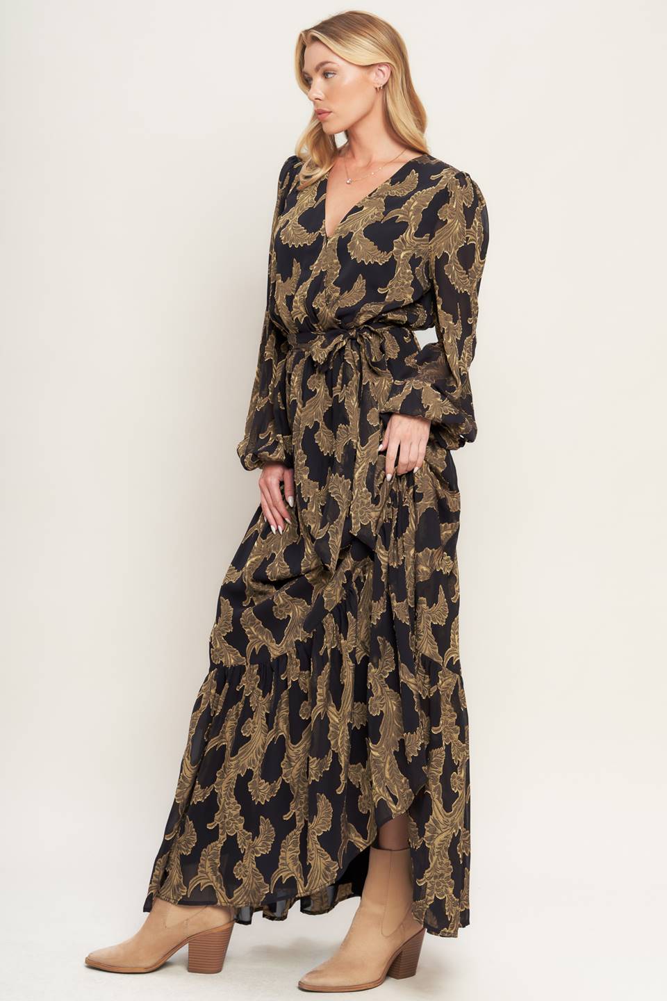 Midnight Moss Jacquard Woven Maxi Dress