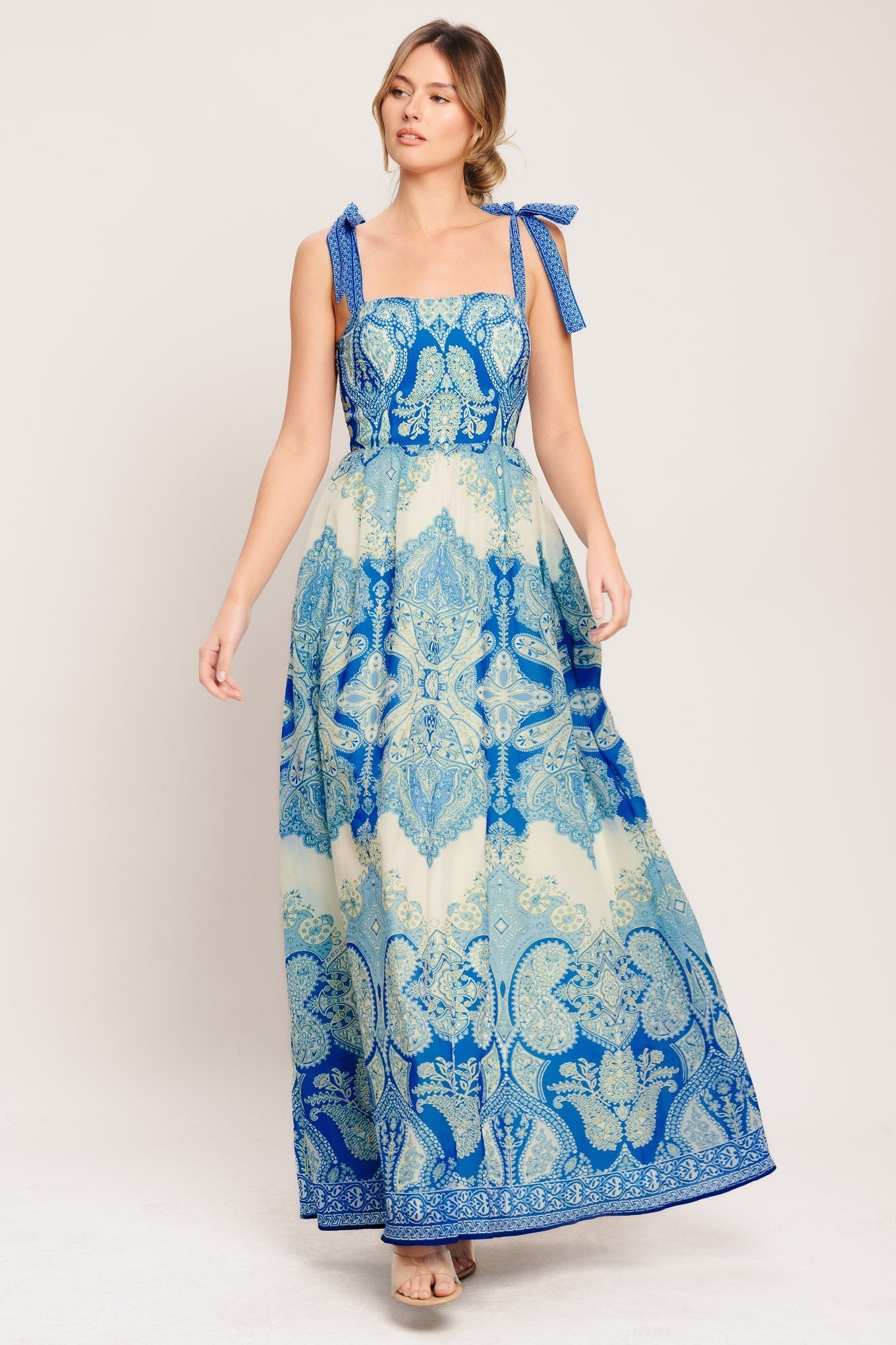 Ocean-Inspired Woven Tapestry Maxi Dress