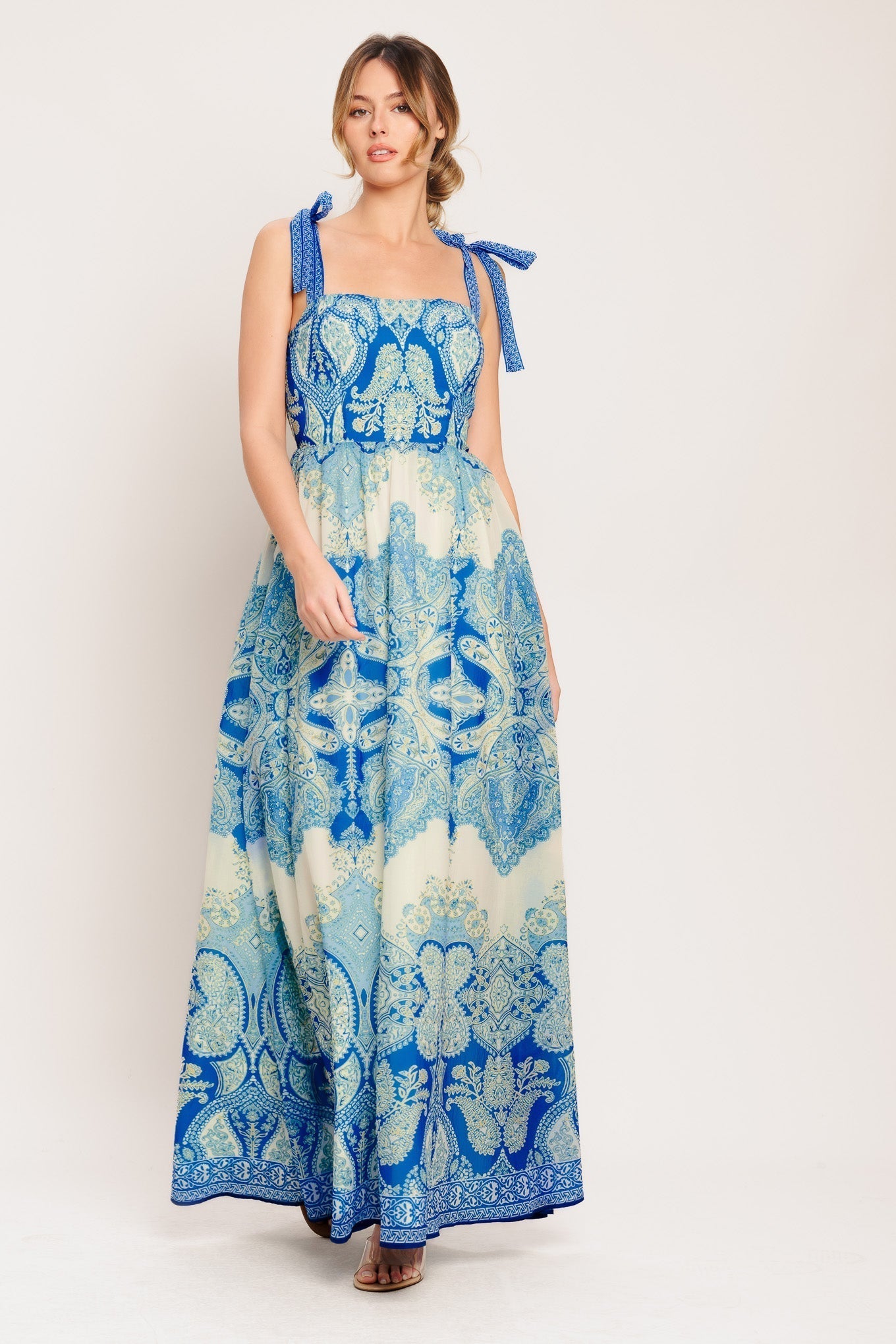Ocean-Inspired Woven Tapestry Maxi Dress