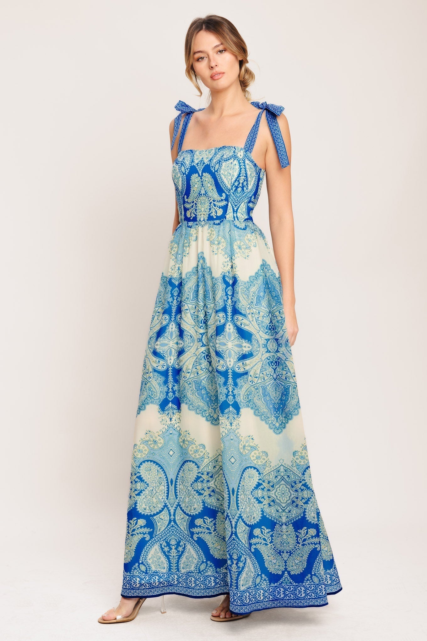 Ocean-Inspired Woven Tapestry Maxi Dress