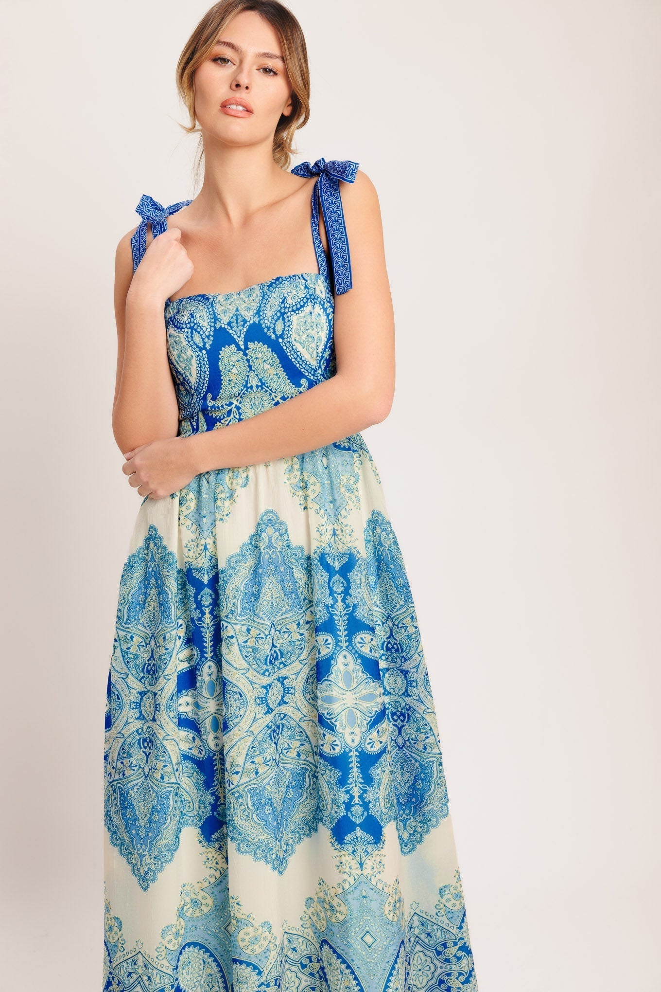 Ocean-Inspired Woven Tapestry Maxi Dress