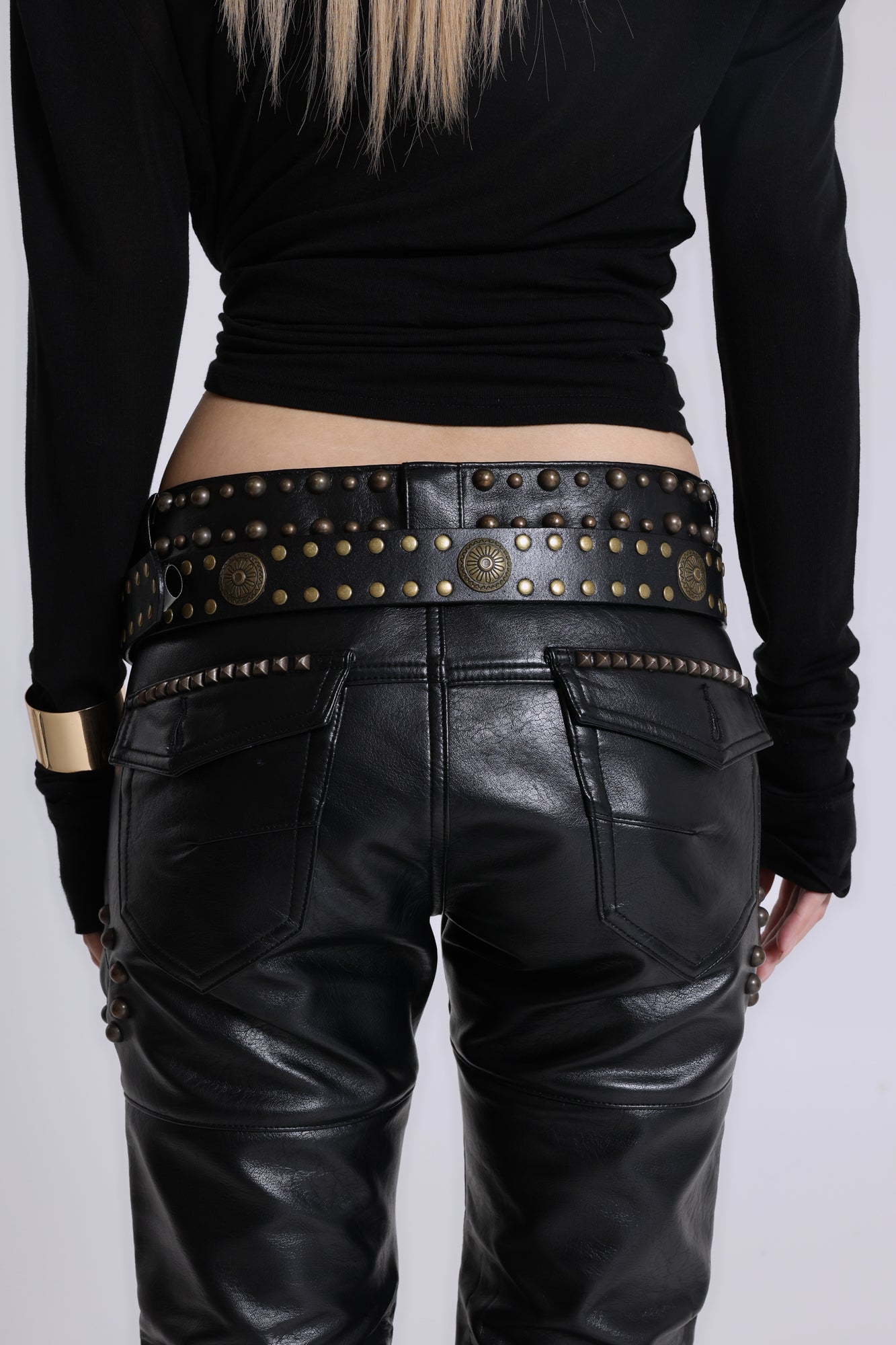 Black Carbon Black Studded Drift Bootcut Pants