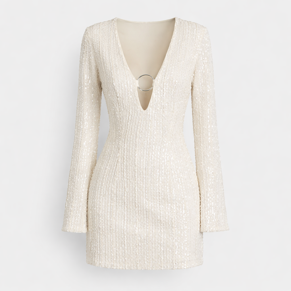 Women’s White Sequin Mini Dress - Sleeveless