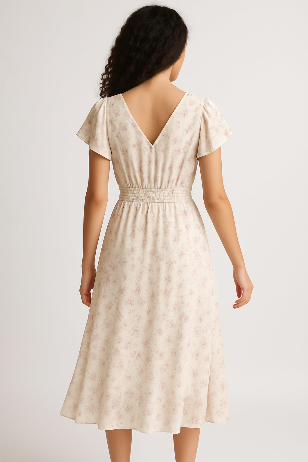 "Garden Party" Floral Chiffon Midi Dress