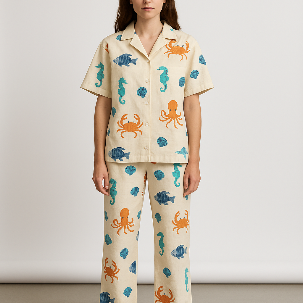 "Sardinia" Fish Print Shirt & Pants Set