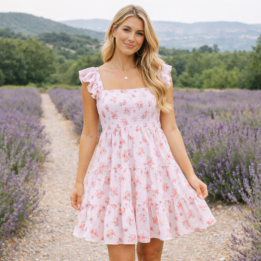 Women’s Floral Smocked Mini Dress - Short Length