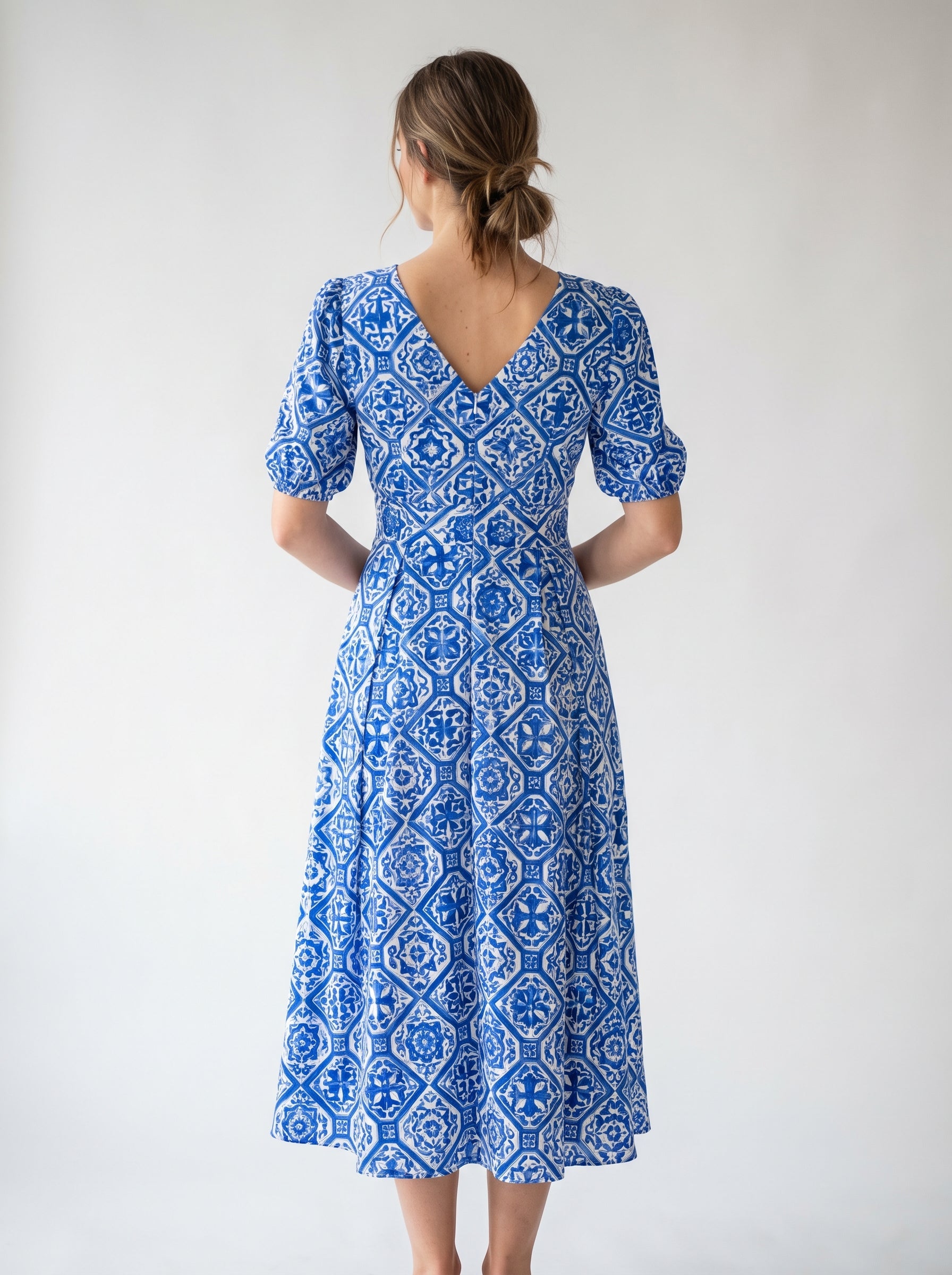 "Mykonos" Mediterranean Print Midi Dress