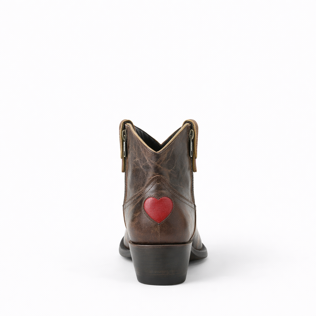 Women’s Dark Brown Western Ankle Boots - Almond Toe