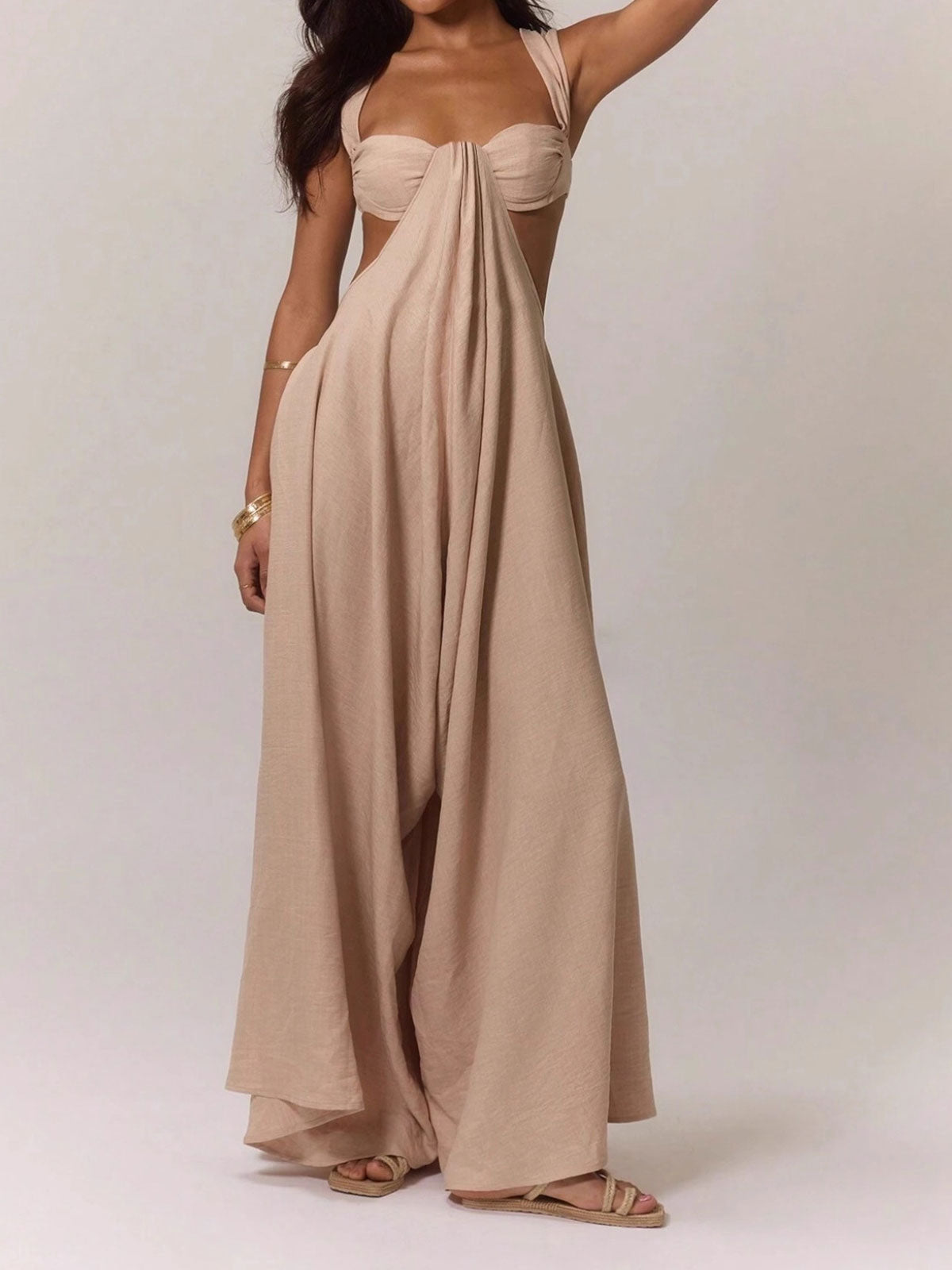 Sexy Cutout Sweetheart Neck Sleeveless Resort Wide Leg Jumpsuit