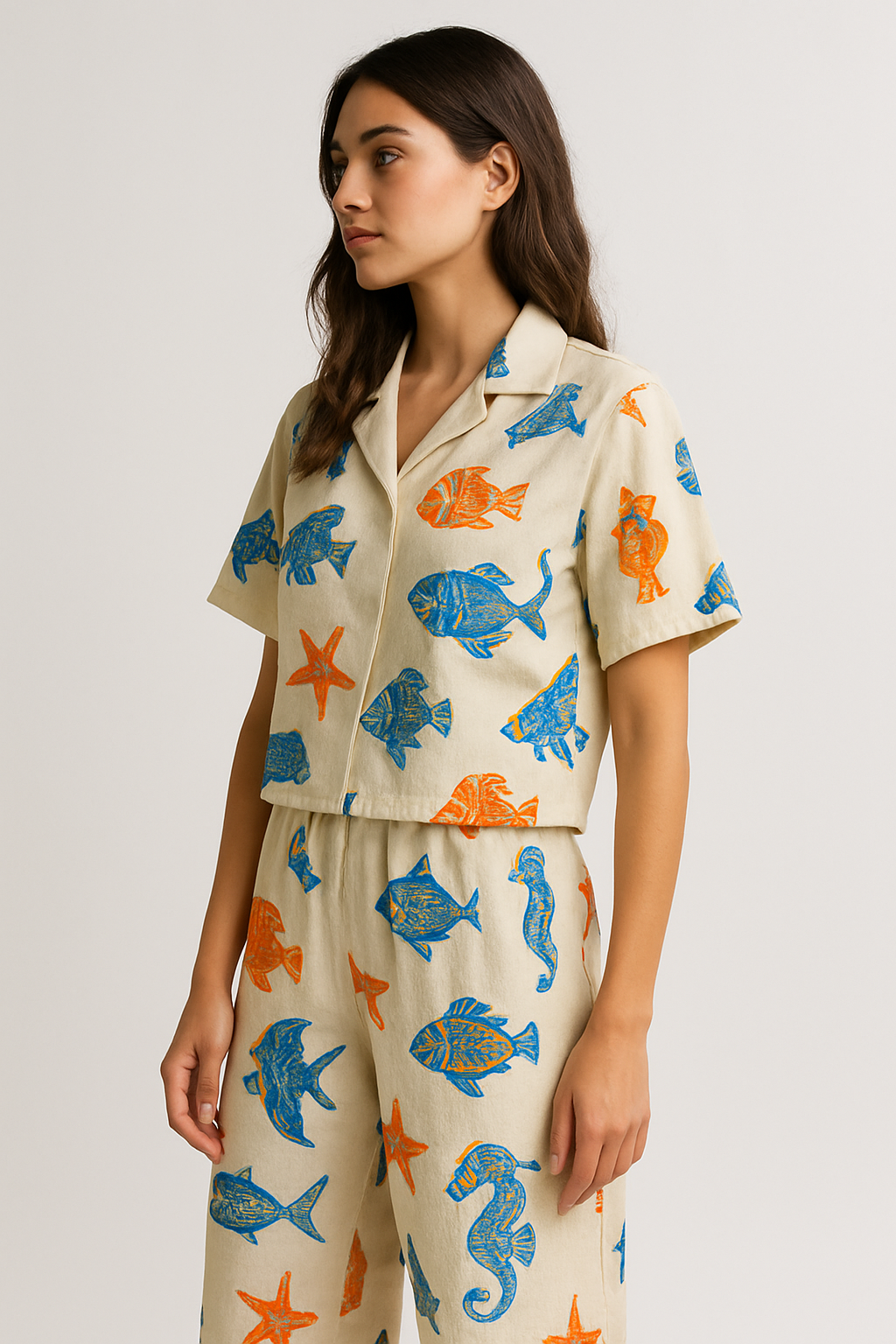 "Sardinia" Fish Print Shirt & Pants Set