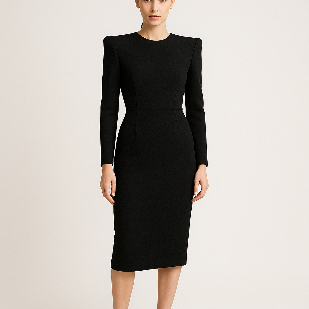 "Boss Babe" Structured Shoulder Midi Dress